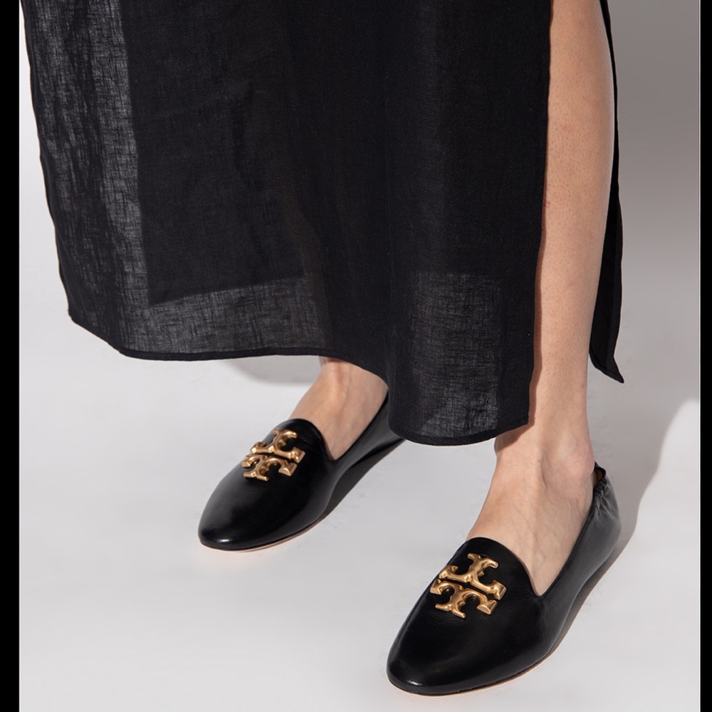 Tory Burch Black Loafers with Gold Emblem